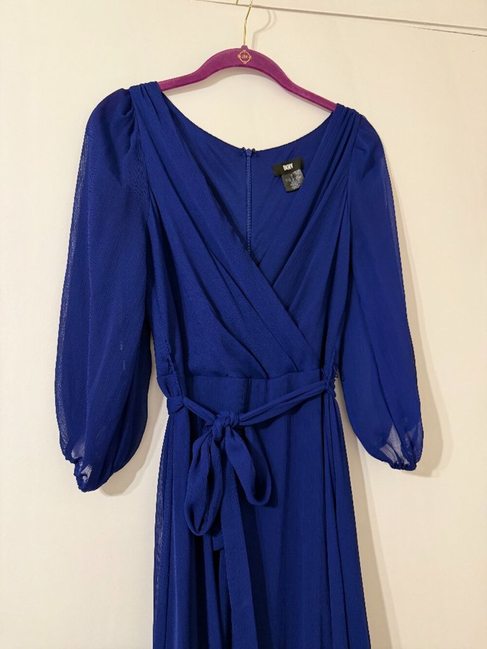DKNY Women's Blue Tie Asymmetrical Hem Dress